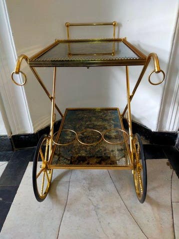 Serveerwagen - Elegante messings serveerwagen – vintage, Antiek en Kunst