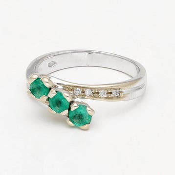 Ring - 18 karaat Witgoud Diamant (Natuurlijk) - Smaragd, Nieuw
