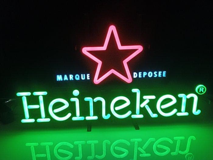 Heineken - Heineken-lichtreclame - Lichtbak - Metaal, Antiek en Kunst, Antiek | Wandborden en Tegels