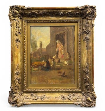 Léon Gaud (1844-1908) - Scène de ferme animée, Antiquités & Art