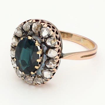 Bague - 18 carats Or jaune Diamant (Naturelle) - Saffier, Handtassen en Accessoires, Nieuw