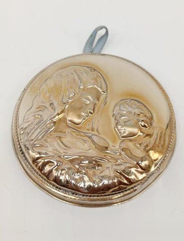 Reliëf, Madonna col Bambino - 8.5 cm - .925 zilver
