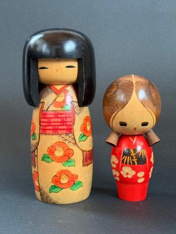 Figure - Vintage Creative Kokeshi Dolls Set of 2 - Works by