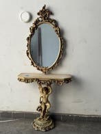 Wandtafel - Hout, Glas - Console met putto-beeld