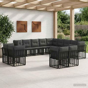 vidaXL Buiten bank set Zwart en Donker Grijs Polyester, Verzenden, Nieuw