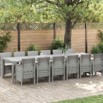 vidaXL Tuin Eettafel Set 13 st Lichtgrijs Polt riet, Verzenden