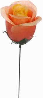 Zijden Roosjes Bud Oranje op draad per stuk, Nieuw