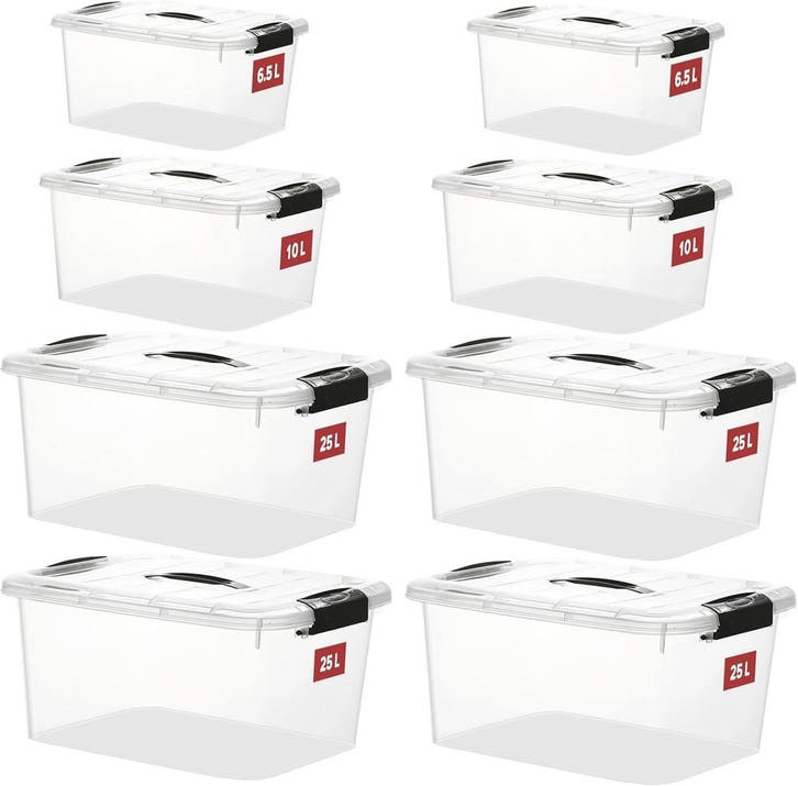 8 Opbergboxen met deksel | Retour deal | 34% korting, Doe-het-zelf en Bouw, Kratten en Dozen, Minder dan 50 cm, Zo goed als nieuw