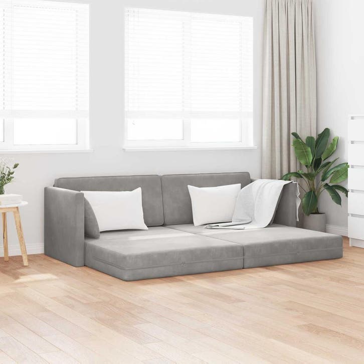 vidaXL Vloerslaapbank / zetel 200cm Lichtgrijs Fluweel, Huis en Inrichting, Zetels | Zetels, Nieuw, Verzenden