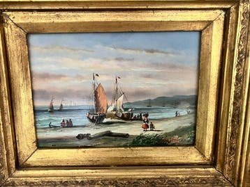 Van Venken (XIX-XX) - Boote am Strand, Antiek en Kunst