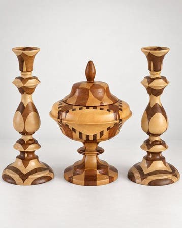 Kandelaar (4) - Hout - met bonbonnière, Art Deco