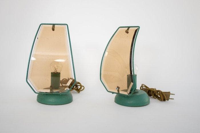 Nachtlampje (2) - lampscherm met kaars - IJzer, Glas -, Antiquités & Art, Curiosités & Brocante