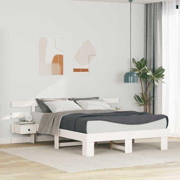 vidaXL Bedframe met hoofdeinde Wit 140 x 200 cm Massief, Huis en Inrichting, Slaapkamer | Bedden, Verzenden, Nieuw