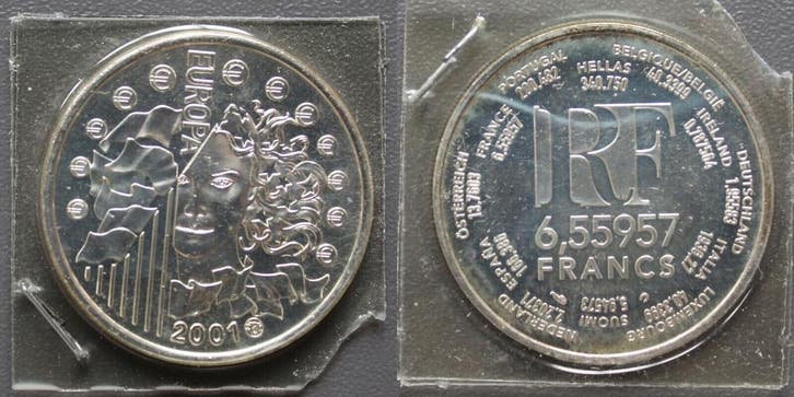 6 55957 Francs France Frankreich 6 55957 Francs 2001 Euro..., Timbres & Monnaies, Monnaies | Europe | Monnaies euro, Envoi