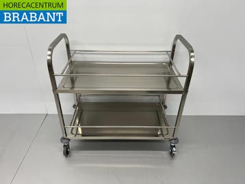 Chariot de service en acier inoxydable 2 étages 95 cm Horeca, Verzenden