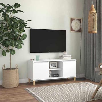 vidaXL Tv-meubel met massief houten poten 103,5x35x50 cm wit, Verzenden