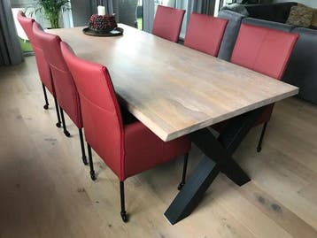 Rode leren eetkamerstoelen met wieltjes en hoge rug - rood, Huis en Inrichting, Ophalen of Verzenden, Nieuw, Eén