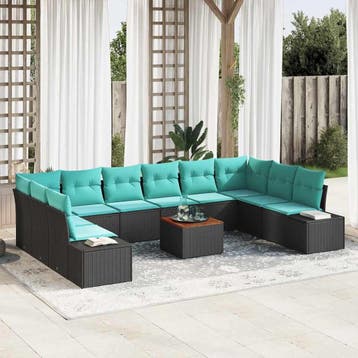 vidaXL Tuinbank Set 11 st Zwart poly rattan, Tuin en Terras, Verzenden, Nieuw