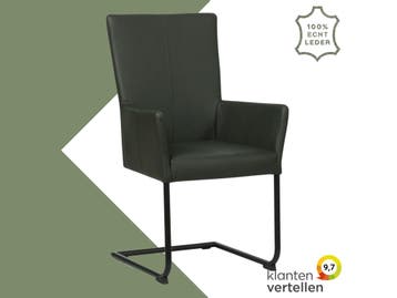 Leren eetkamerstoel Dry met armleuning - Toledo Verde, Huis en Inrichting, Stoelen, Overige kleuren, Nieuw, Leer, Ophalen of Verzenden