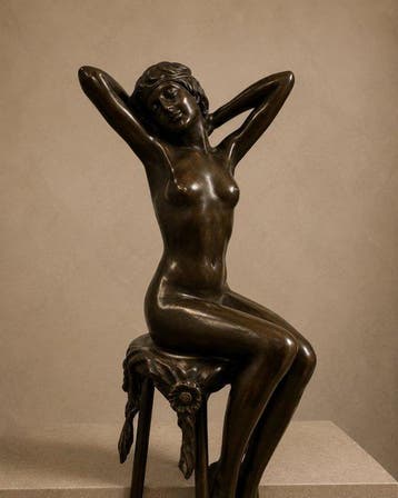 Sculpture, Elegante bronzen sculptuur – Zittende vrouw op