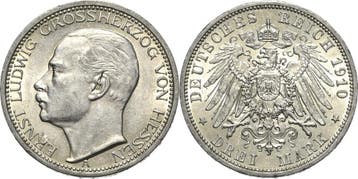 3 Mark 1910 Hessen Ernst Ludwig 1892-1918, Verzenden, België