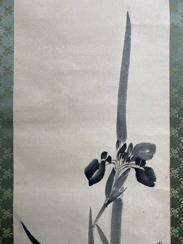 Très fin diptyque sumi-e « Irises et herbes dautomne »,