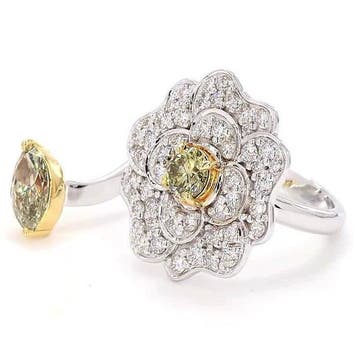 Cocktailring - 18 karaat Witgoud - 1.61ct. tw. Geel Diamant