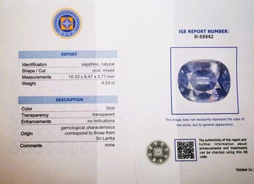 1 pcs Bleu Saphir - 4.53 ct - Instituto Gemólogico Español, Nieuw
