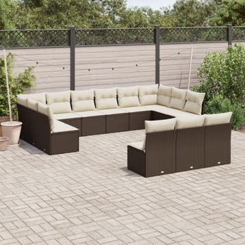 vidaXL 13-delige Loungeset met kussens poly rattan bruin, Verzenden, Nieuw, Loungeset