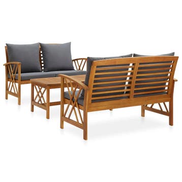 vidaXL 3-delige Loungeset met kussens massief acaciahout, Verzenden, Loungeset