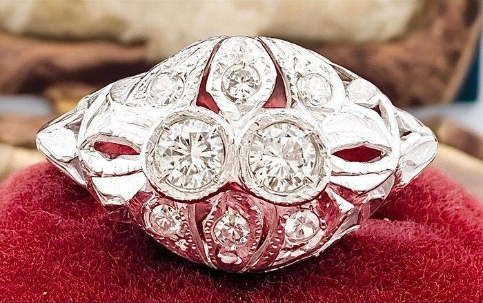Sans prix de réserve - Bague Platine Diamant (Naturelle), Handtassen en Accessoires, Ringen