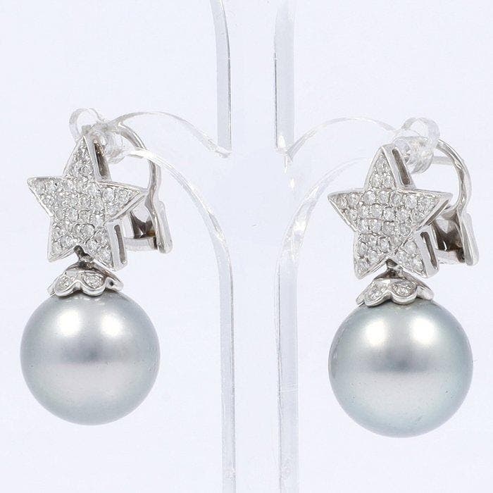 Oorbellen - 18 karaat Witgoud Diamant (Natuurlijk) - Parel, Handtassen en Accessoires, Oorbellen