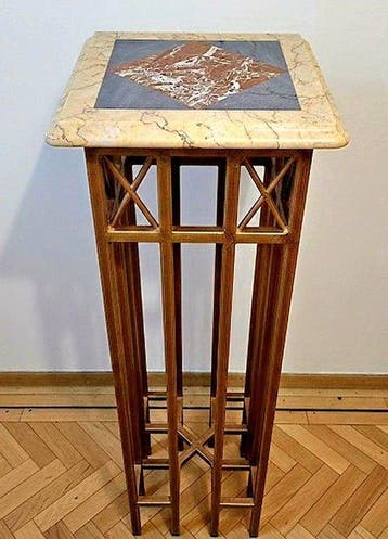 Kolomtafel - Goudkleurig metaal en marmer - Peana van marmer, Nieuw