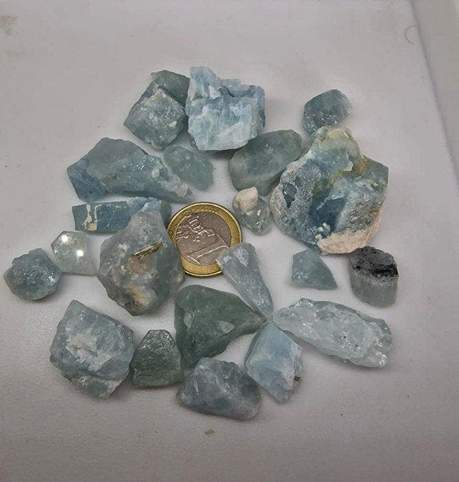 Natuurlijke aquamarijn ruwe kristallen partij – Lichtblauwe, Verzamelen, Mineralen en Fossielen