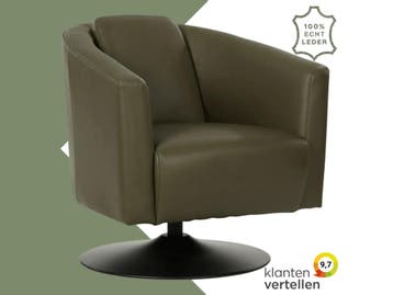 Leren draaifauteuil Press - Massif Olive (olijf/groen) -, Bohemian, Klassiek, Retro, Romantisch, Vintage, Nieuw, Ophalen of Verzenden