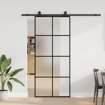 vidaXL Schuifdeur met beslagset 90x205 cm ESG glas zwart, Verzenden