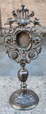 Reliquaire - Laiton argenté - 1750-1800 - 31,5 cm, Antiquités & Art