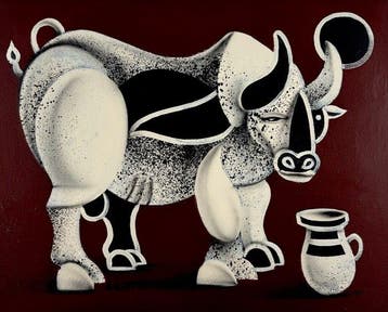 Jone Hopper - Jeune taureau au vase, Antiquités & Art