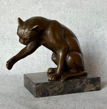 Statue, Spelende kat - 14 cm - Bronze, Marbre