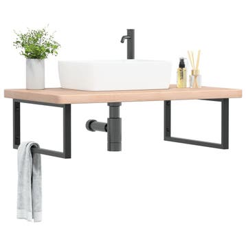 vidaXL Badkamer wandschap staal en massief eikenhout, Verzenden