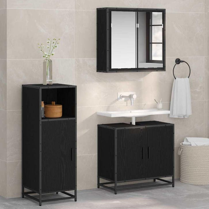 vidaXL Badkamermeubel Set Zwart Eiken 35 x 37,5 x 100 cm, Maison & Meubles, Salle de bain | Meubles de Salle de bain, Envoi