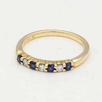 Bague - 18 carats Or jaune Saphir - Diamant