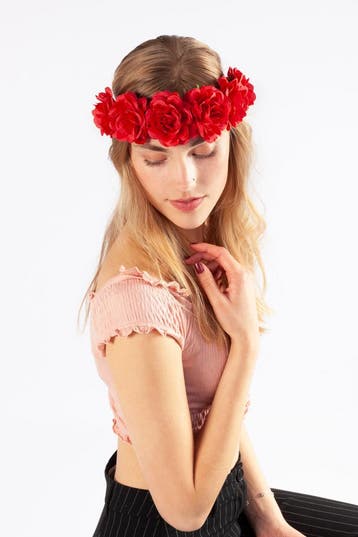 KIMU® Bloemenkrans Haar Rozenkrans Rood Rode Bloemen Haarban, Ophalen of Verzenden