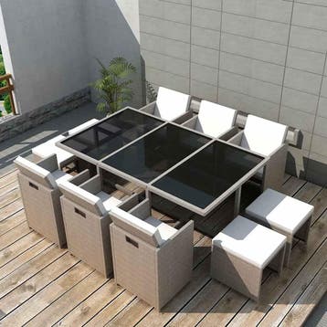 vidaXL 11-delige Tuinset met kussens poly rattan beige, Verzenden, Nieuw, Tuinset