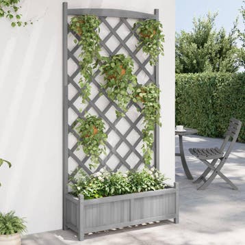 vidaXL Plantenbak met latwerk massief vurenhout grijs, Verzenden, Nieuw