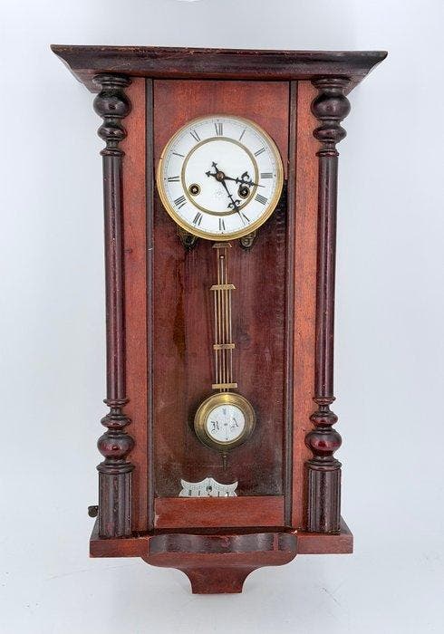 Wandklok - Hout, Messing - 1940-1950 - Zijvitrines, Antiek en Kunst, Antiek | Klokken