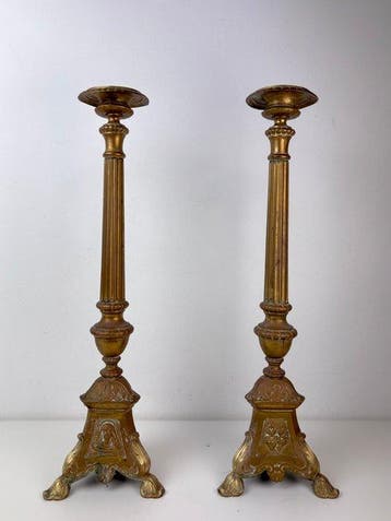 Paar kerkelijke altaarkandelaars - 60 cm (2) - Messing -
