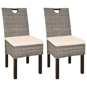 vidaXL Eetkamerstoel Kubu 2 stuks rattan mangohout, Verzenden, Nieuw
