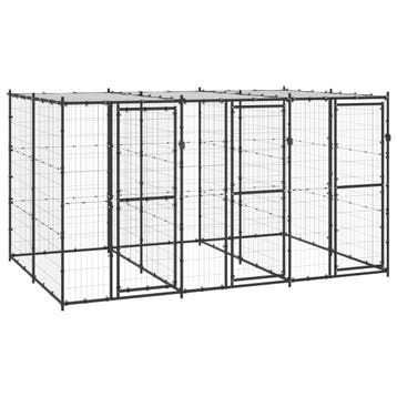 vidaXL Hondenkennel met dak 7,26 m² staal, Verzenden, Nieuw