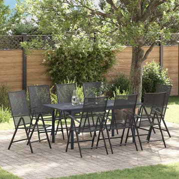 vidaXL Tuin Eettafel Set 9 st Antraciet Poedergecoat staal, Verzenden, Nieuw